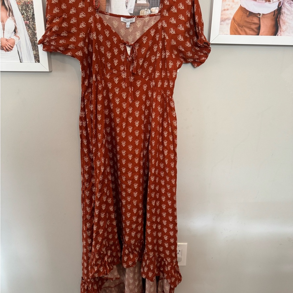 Rust Floral Midi Dress boho